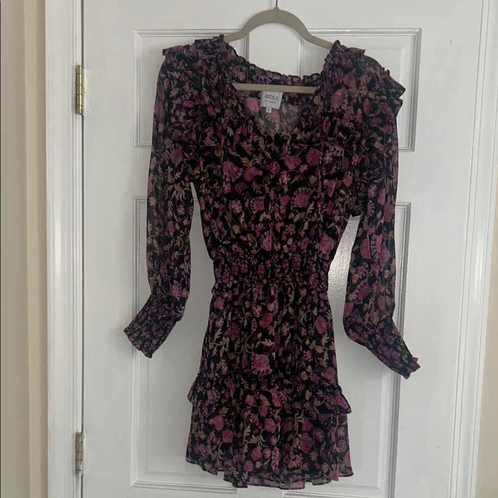 Misa Los Angeles Floral Pink and Black Dress
